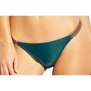 Womens Teal Bikini Bottom With Multicolor Elastic Side Straps - Swimwear Size Sm